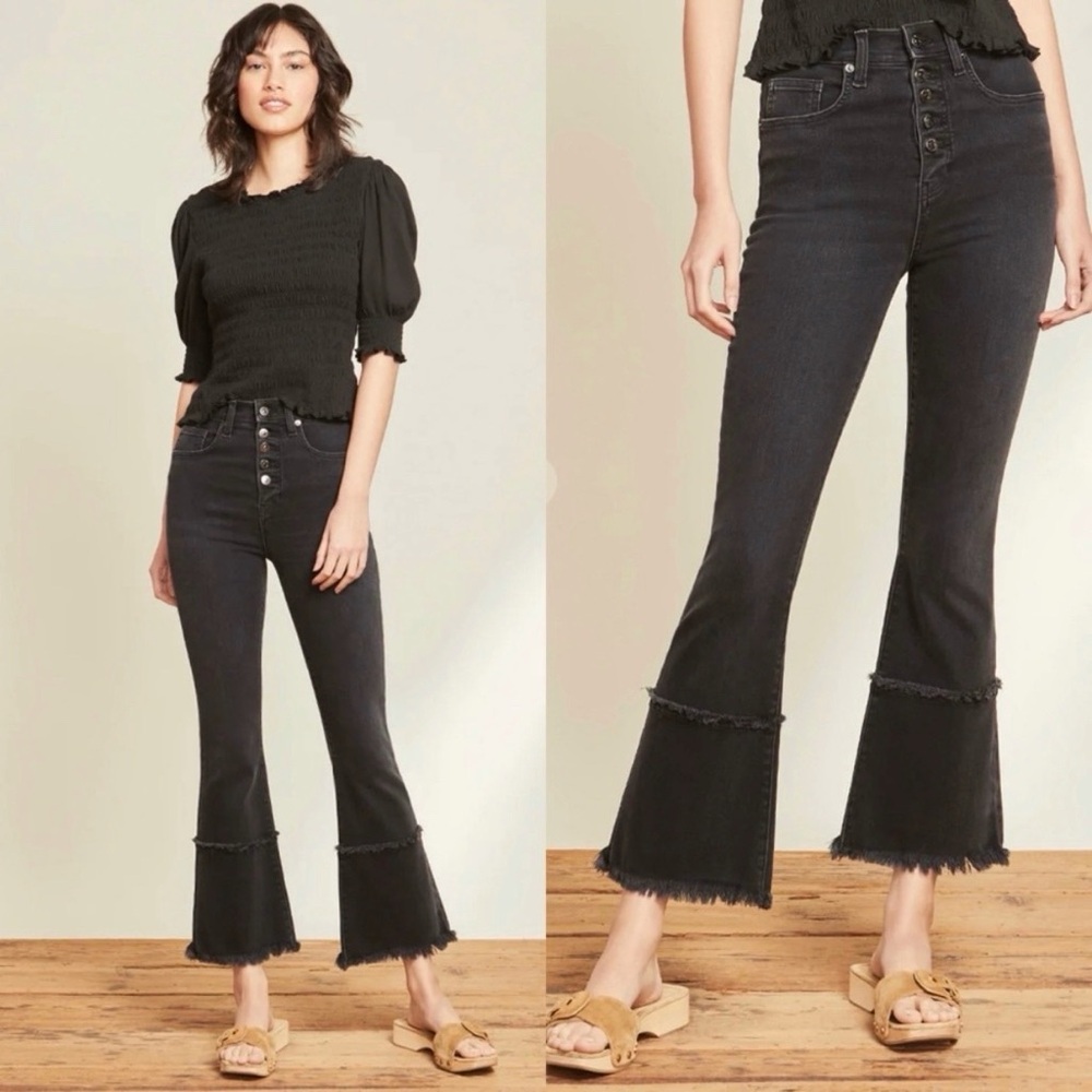 Veronica Beard Size 27 Carson Ankle Flare High Rise Jeans With Pieced Hem